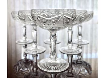 Vintage Hand-cut German Clear Crystal Saucer Champagne Stemware Set-6 Pieces