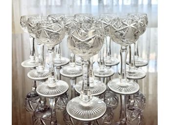 Set Of 13 HAND-CUT CRYSTAL WINE GLASSES