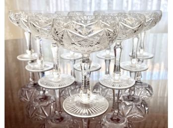 Set Of 10-hAND CUT CRYSTAL CHAMPAIGN FULTES