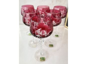 Vintage Lausitzer Glass Stemware, 6 Wine Glasses