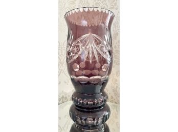 Vintage Bohemian Cranberry Cut Crystal Vase