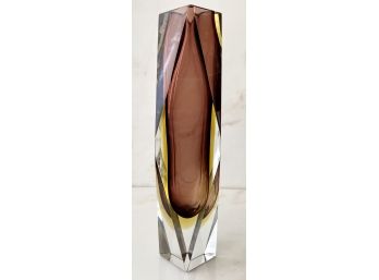 Mid Century Murano Mandruzzato Sommerso Faceted Art Glass Vase