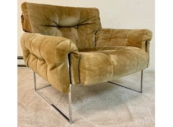 Vintage 1970s Chrome Base Lounge Chair In The Style Of Milo Baughman