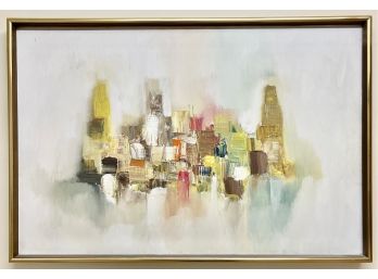 Vintage 1970s Abstract Cityscape Painting Signed Weintraub