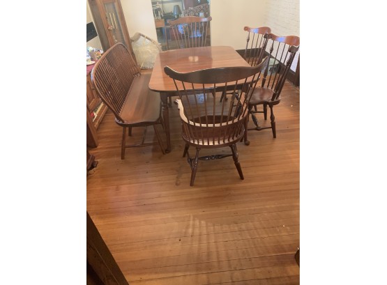 Vintage Country Modern Style Dining Table W/ Long Bench-2 Arm Chairs-2 Side Chairs-FAMOUS MAKER