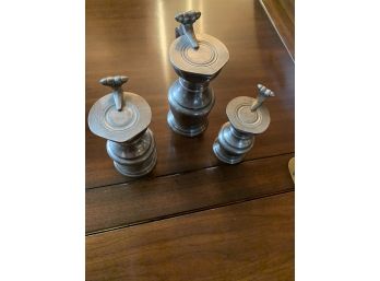 Three Vintage Covered Measuring Pewter Measuring Cups