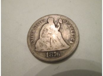 1876 'S' Authentic SEATED LIBERTY Dime $.10 United States