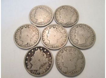 7 COIN LOT! 1906 - 1912 Authentic LIBERTY NICKEL $.05 United States