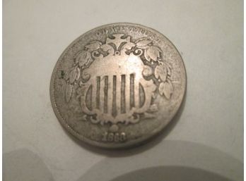 1868 Authentic SHIELD NICKEL $.05 United States