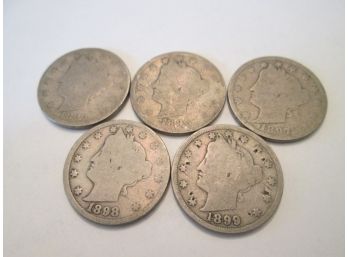 5 COIN LOT! 1895 - 1899 Authentic LIBERTY NICKEL $.05 United States