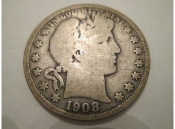 1908 Authentic BARBER Half Dollar $.50 United States