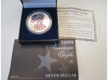 1999 Proof Dollar $1 AMERICAN EAGLE Red, White, Blue Decoration COA