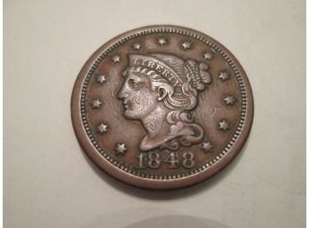 1848 Authentic CORONET LARGE CENT $.01 United States