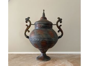 Vintage  Tall  Copper  Two Handle Urn With Lid
