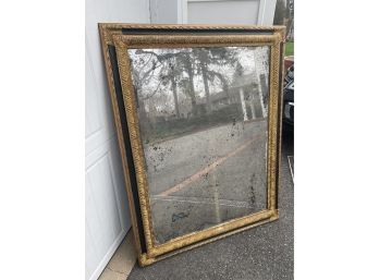 Vintage Gesso  & Wood. Carved  Black & Gold Leaf  Framed Mirror 57 ' Tall