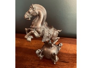 Antique Chinese Bronze Sculpture Of A Horse On Globe
