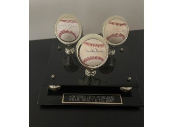 Vintage  'Willy Micky & Duke ' Autographed Baseballs With Custom Plexiglas Case-NEW YORK GREAT OUTFIELDERS