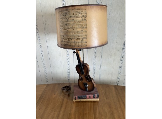 Vintage Custom Wood Violin Table Lamp With Shade