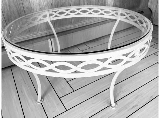 1960's Mid -Century Modern Designer '   Salterini ' Braided Iron Circular   Glass Top   Coffee Table