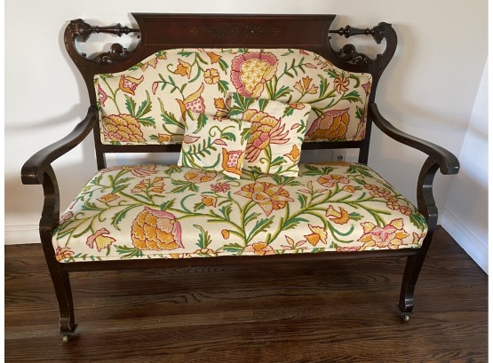 Antique Victorian Settee   W/ Hand-made India   Embroidery