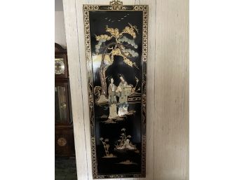 Vintage Asian Style Lacquer Screen W/ Mother Of Pearl Figural Woman