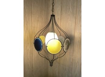 1960s Mid-Century Modern Hanging Metal & Glass Chandelier