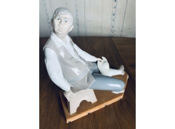 1970s Authentic Retired  Lladro Sculpture Of A Man   Sitting W/ Velvet Base-Retired