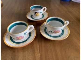 Vintage Stangl Pottery Hand   Painted Tea    Cups & Saucers -3 Sets