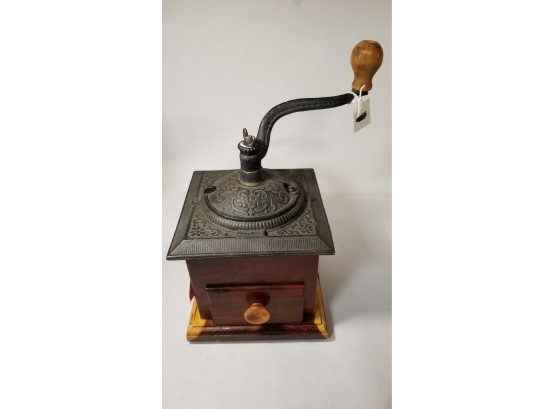 Vintage Coffee Grinder - Cast Iron Top With Wood - Hand Crank - Coffee Mill