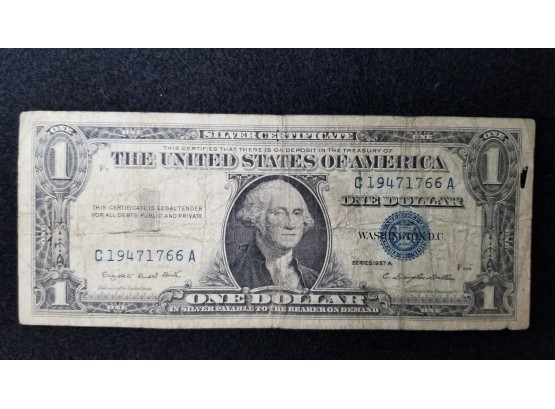 US Currency Silver Certificate - 1957 Series One Dollar - Fair