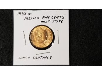Mexico 1968 Five Cent Coin In Mint State