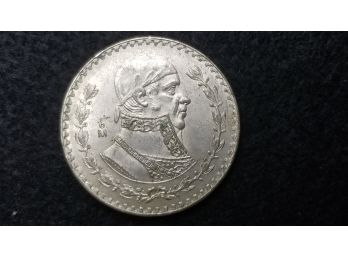 Mexico Silver  - 1958 Silver Mexican Peso - Fine - Mexican Silver Dollar - Lettered Edge
