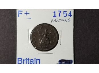 British 1754 Farthing - Pre Revolutionary War Coin