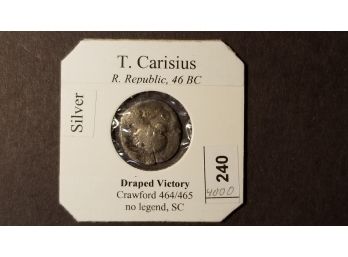 Ancient Silver Roman Coin - T. Carisius 46 BC