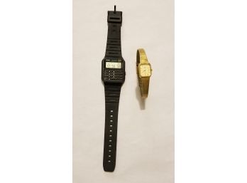 Lot Of 2 Vintage Watches - Casio Calculator Watch & Timex Women's Watch
