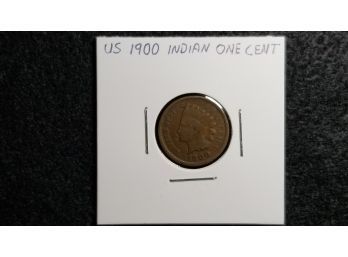 US 1900 Indian Head One Cent Penny - Over 120 Year Old Coin - Fine With Details