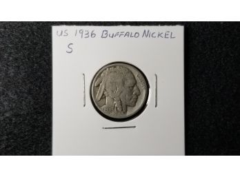 US 1936 S Buffalo Nickel In Coin Collection Holder