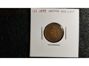 US 1899 Indian Head One Cent Penny - Over 120 Year Old Coin - Fine