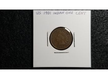 US 1901 Indian Head One Cent Penny - 120 Year Old Coin - Fine