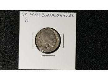 US 1934 D Buffalo Nickel In Coin Collection Holder - May Have Die Axis Error