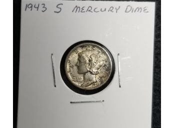 US 1943 S Silver Mercury Dime - AU Plus - Full Bands?