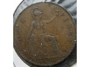 Britain Coin - 1934 British Penny - Bronze - Extremely Fine