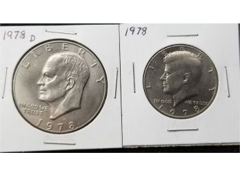 US 1978 Coin Lot - Dollar & Half Dollar - Eisenhower And Kennedy Coins