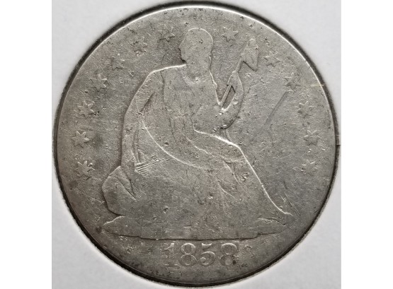 US 1858 O Seated Liberty Half Dollar
