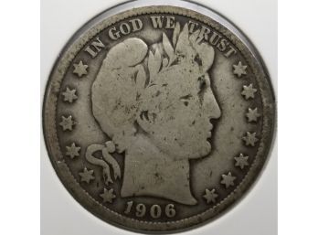 US 1906 Barber Half Dollar  - Silver 1/2 Dollar - Fine