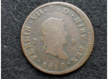 Spain - 1819 8 Maravedis - King Ferdinand VII - With Information Sheet - Die Crack Error Coin