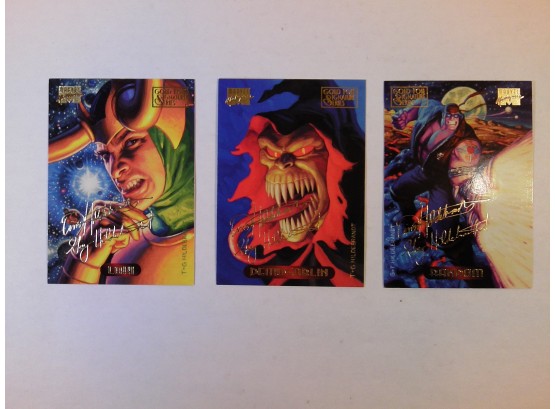 Marvel Masterpieces 1994 - Gold Foil Signature Series - 3 Trading Cards - Loki, Demogoblin, & Random