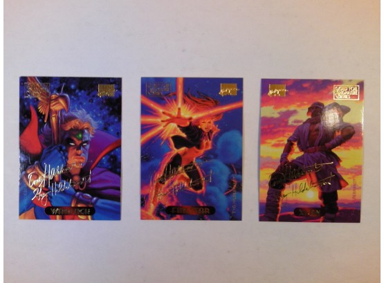 Marvel Masterpieces 1994 - Gold Foil Signature Series - 3 Trading Cards - Warlock, Firestar, & Xi'an