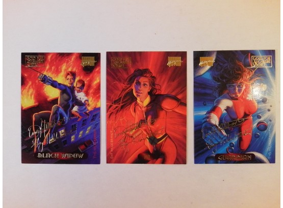 Marvel Masterpieces 1994 - Gold Foil Signature Series - 3 Trading Cards - Black Widow, M, & Guardian