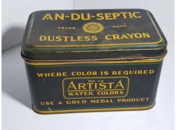 Vintage Metal Crayon Tin - Antique An-Du-Septic Dustless Crayon Artista Water Colors Tin